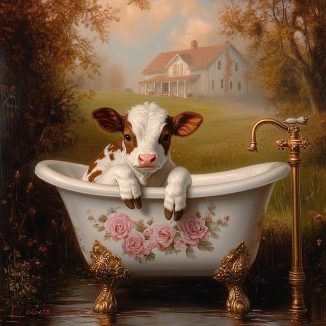 Calf in a Tub Box Frame 18x18