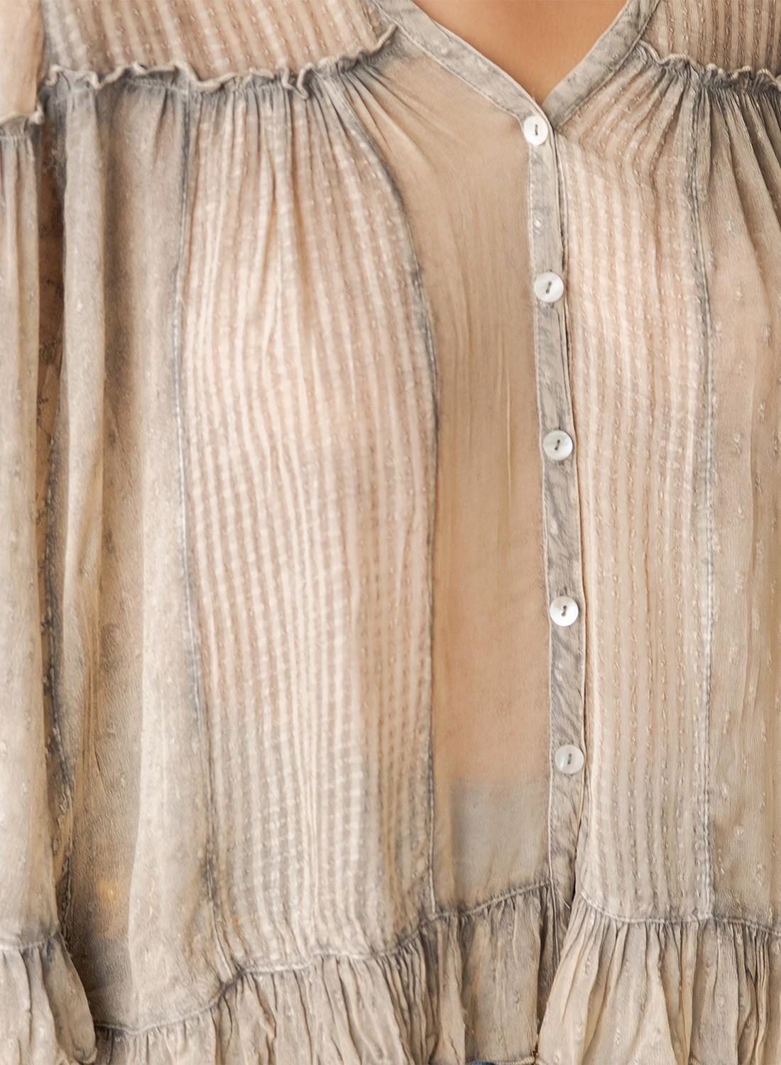 Dreamy Sheer V-neck Ruffled Button-front Top