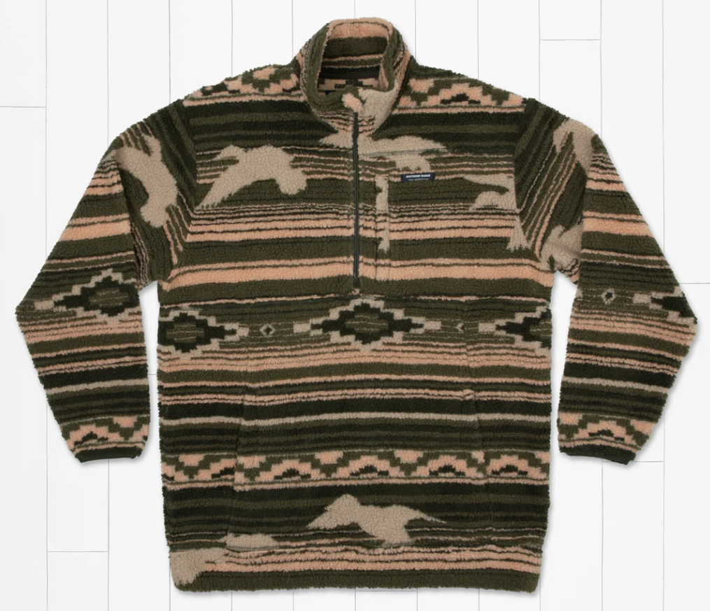 Matagorda Rustic Fleece Pullover Dark Olive & Tan