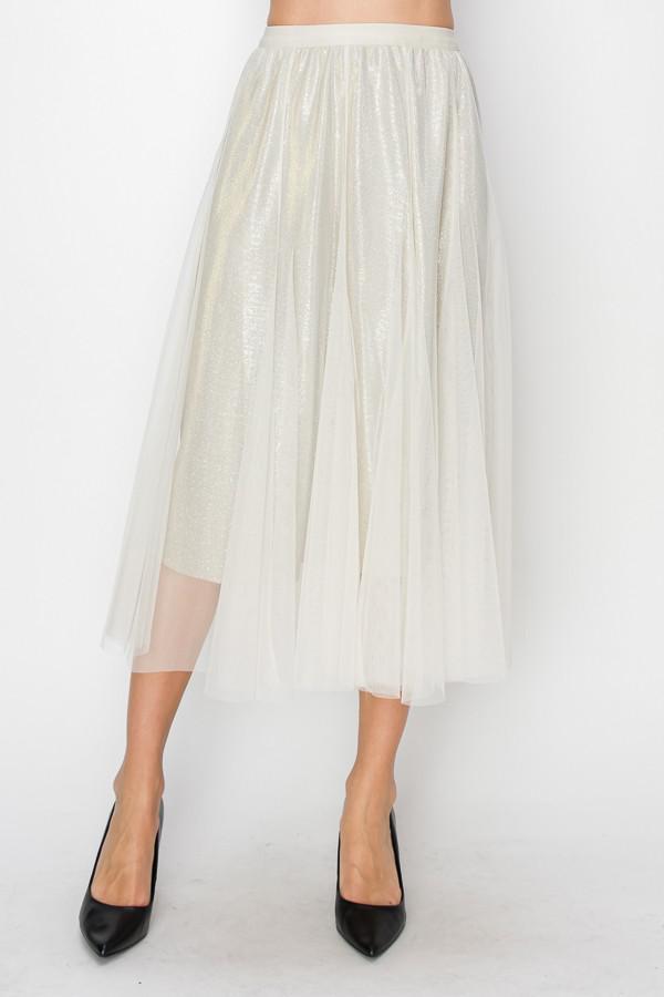Beige Sparkly Skirt With Mesh Layer
