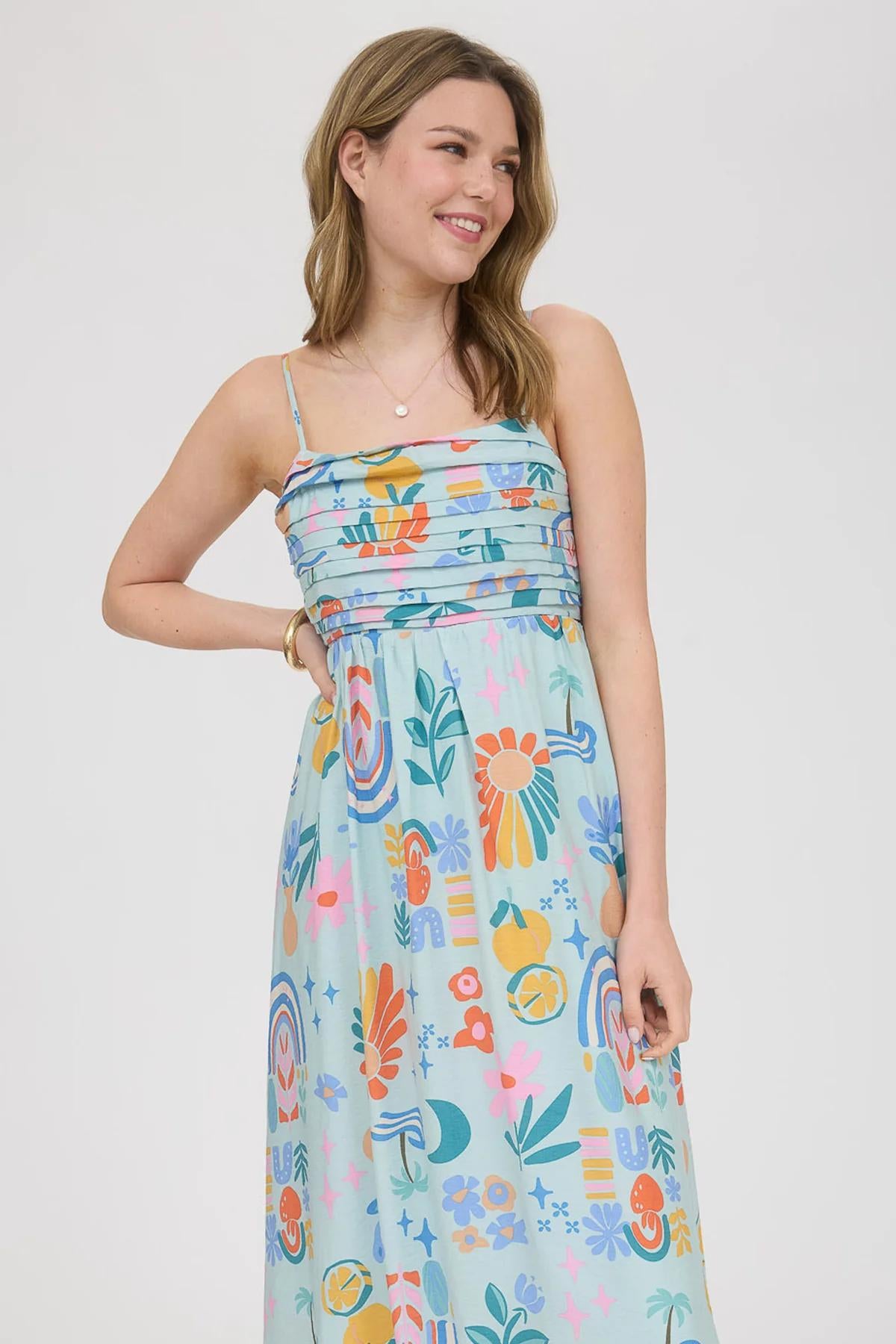 SUMMER PLEATED BACK BOW MIDI DRESS