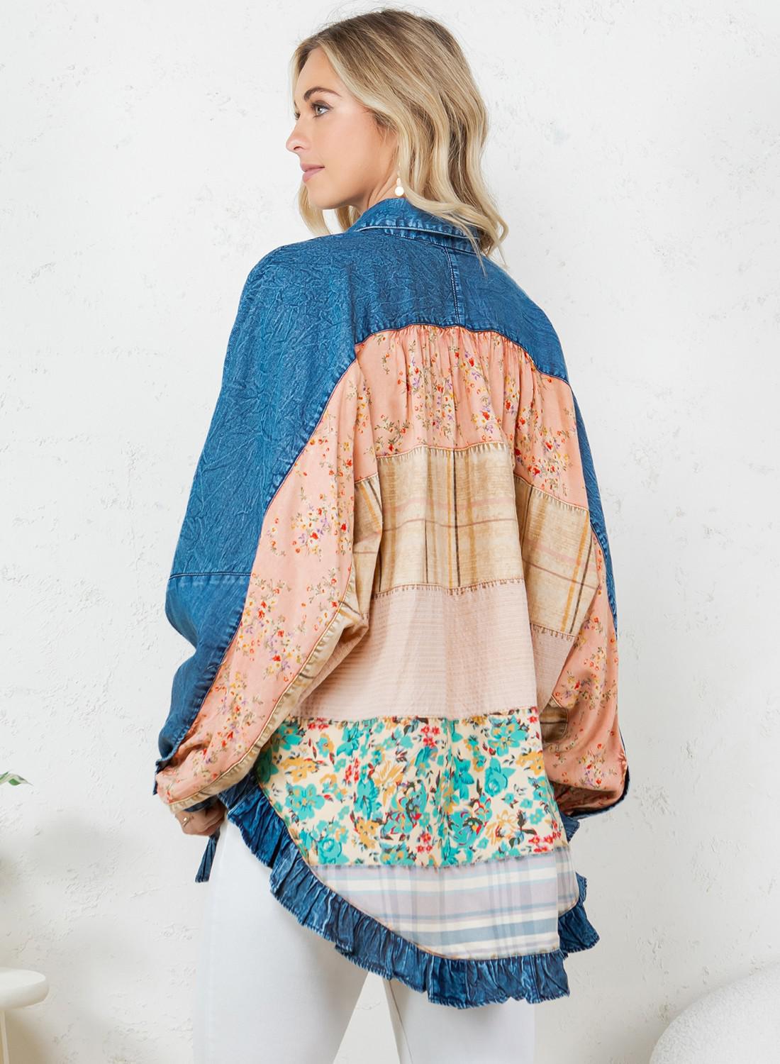 Relaxed Denim Unique Patch Button-Up