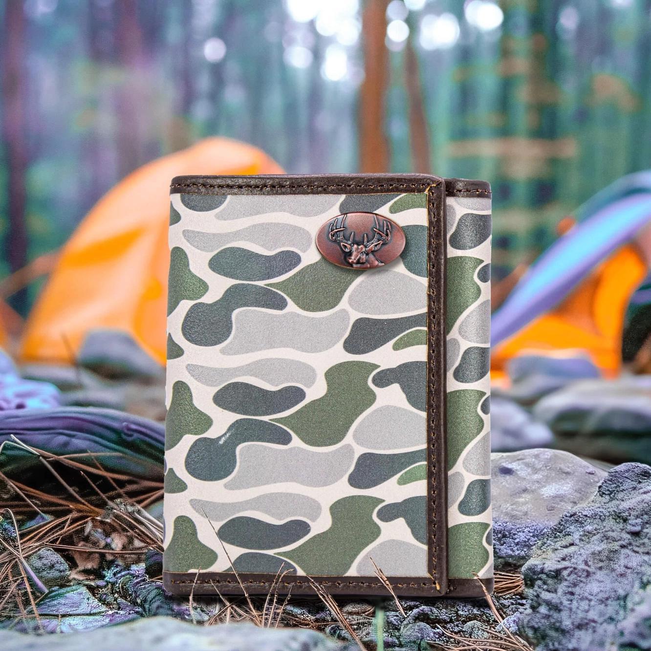 Men's Trifold Old School Camo Leather Wallet