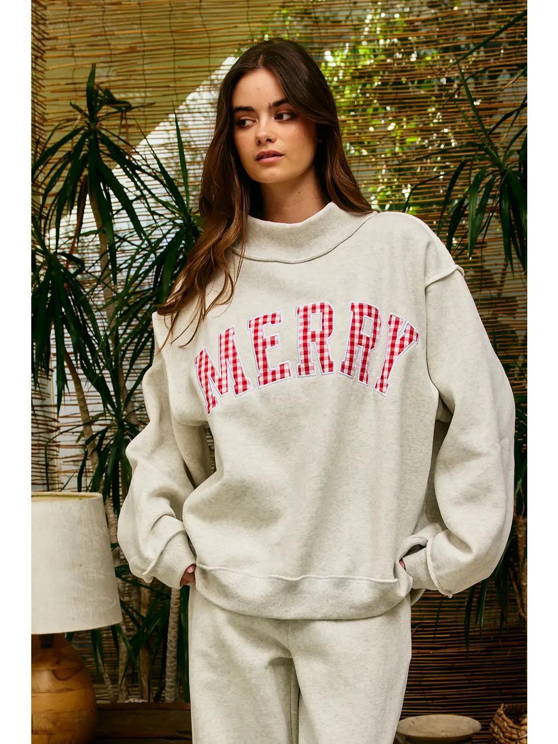 "Merry" Varsity Mock Neck Sweatshirt