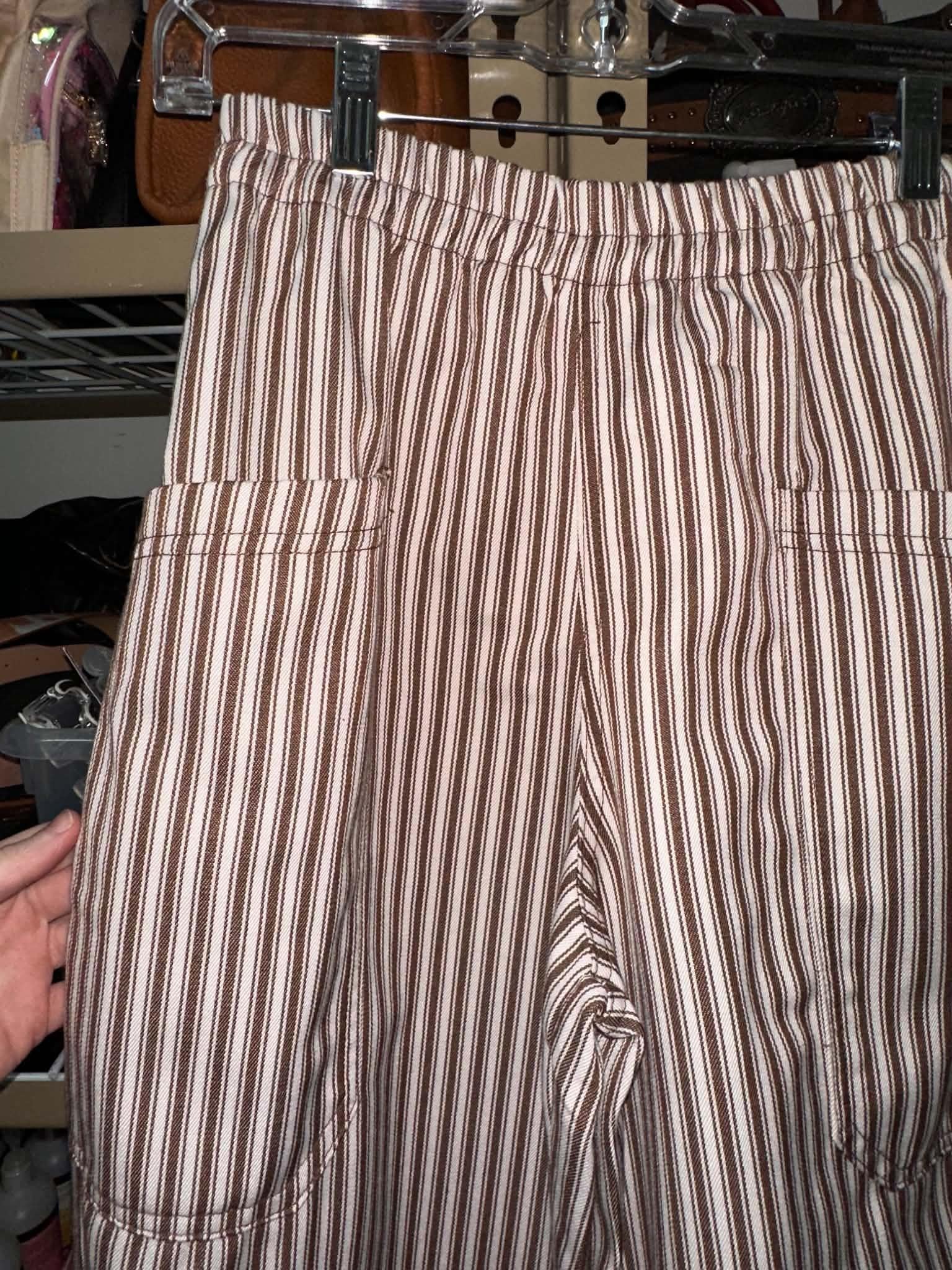 Brown Stripe Pocket Detail Wide Leg Pants