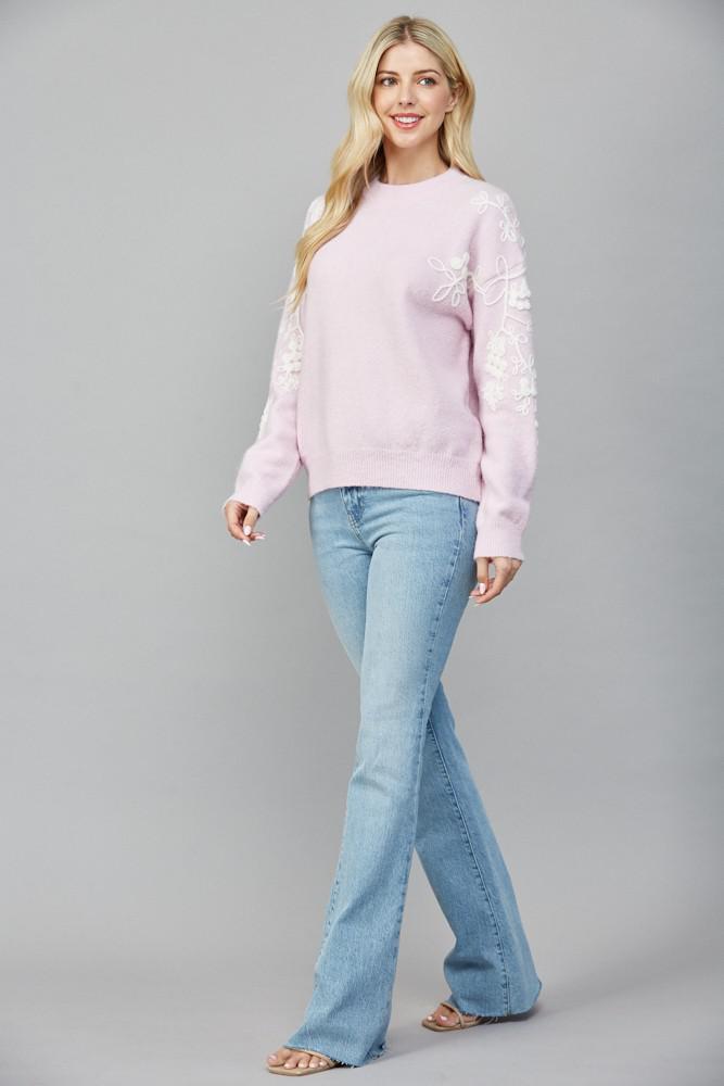 Floral Embroidered Lavender Knit Sweater