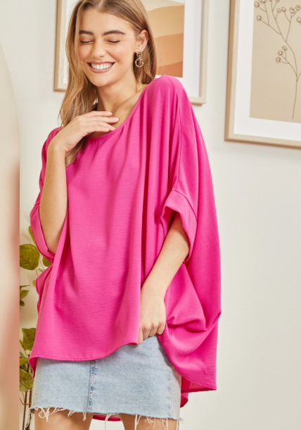 Plus Hot Pink Poncho Breezy Blouse