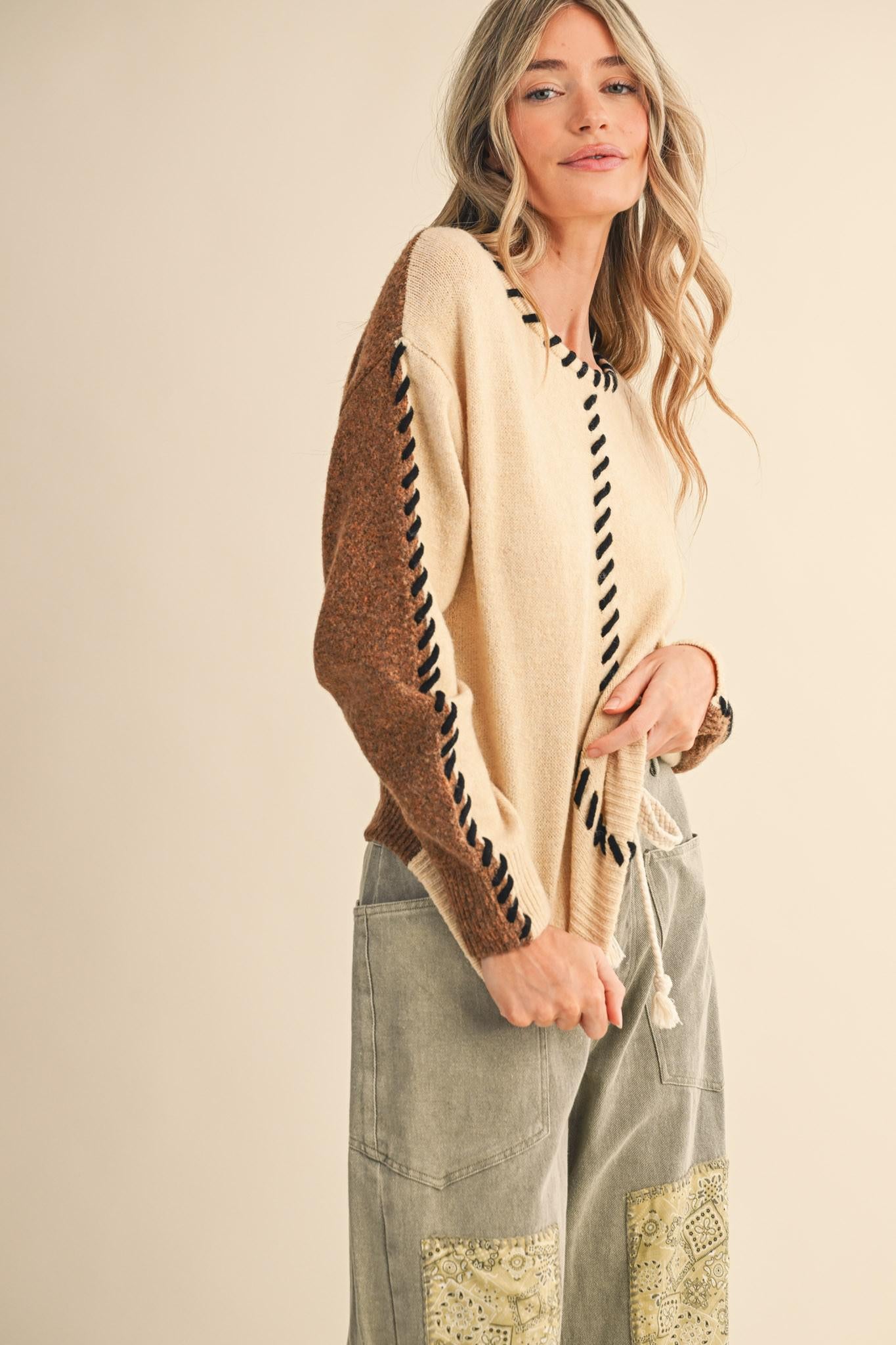 Whip Stitch Two-tone Sweater