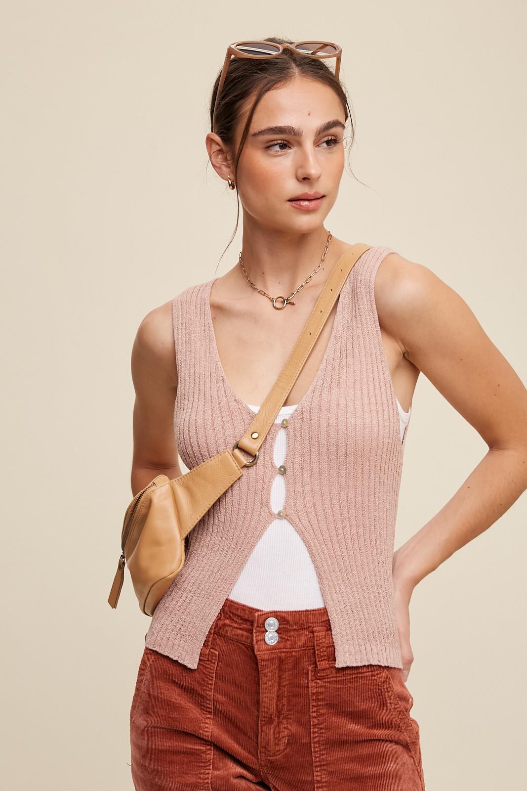 Blush Ribbed Open Vest