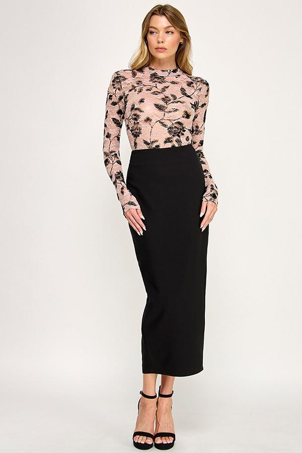 Sheer Lace Floral Long-Sleeve Bodysuit