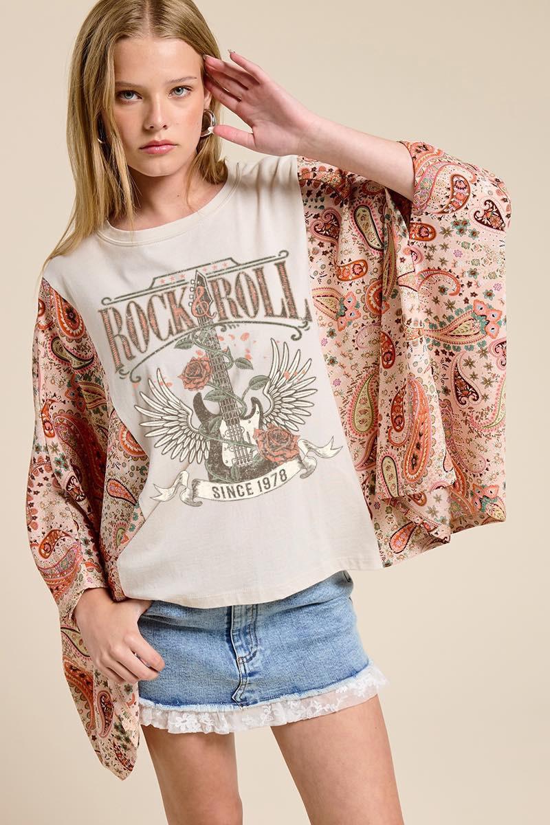 Rock N Roll Vintage Graphic Kantha Top