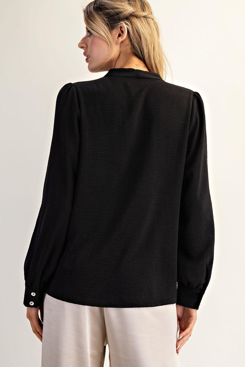 Black V-neck Long Sleeve Top