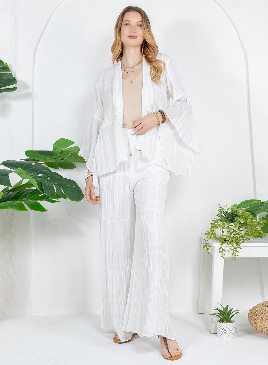 White Elegant Kimono Frill Shrug