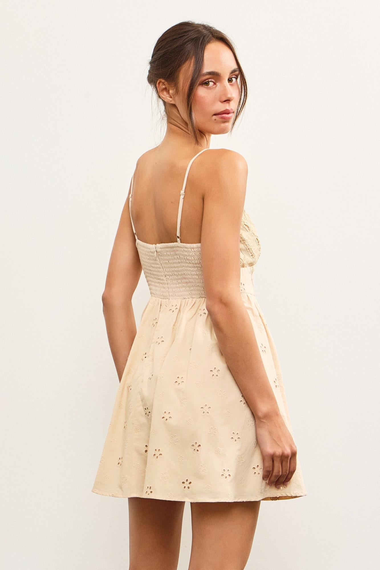 Eyelet Detail Mini Dress