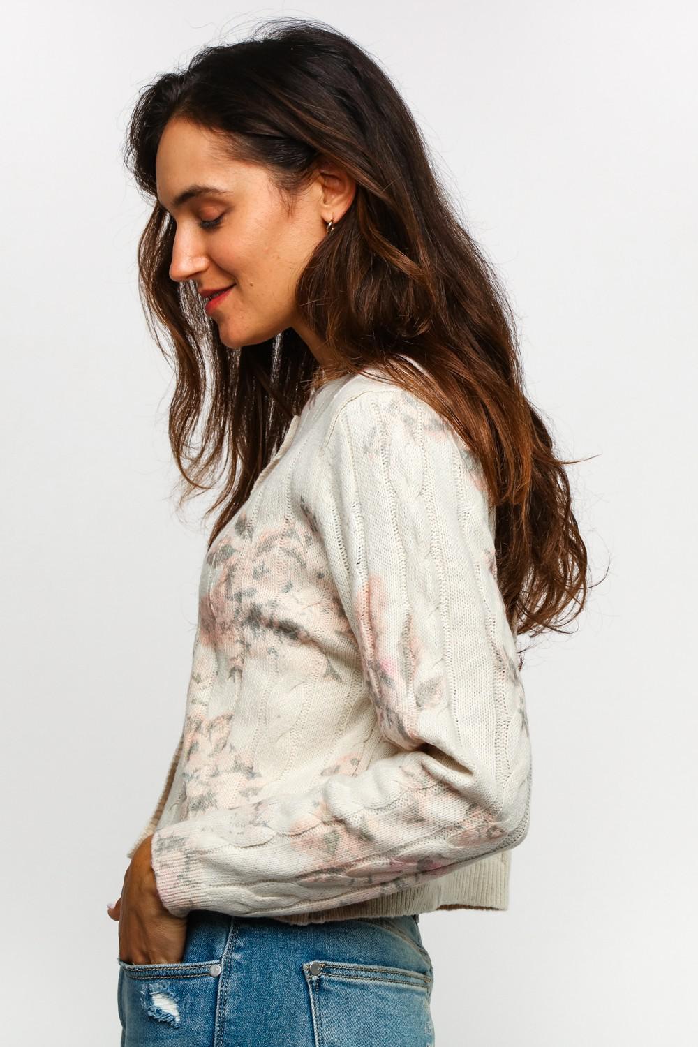 Button Down Floral Cable Sweater