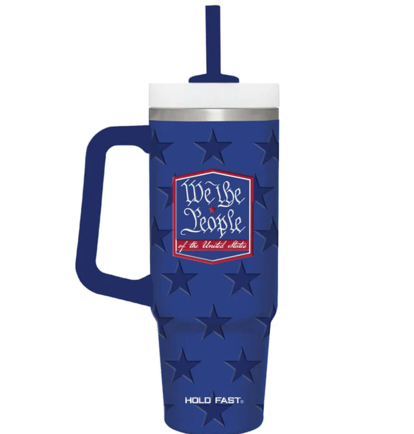 HOLD FAST 30 oz Stainless Steel Mug With Straw We The People