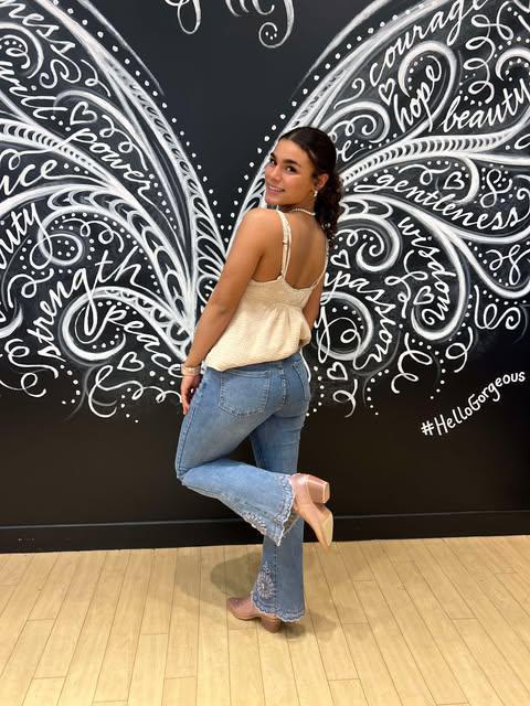 Everstretch Flare Hand Bead Embroidered Jeans