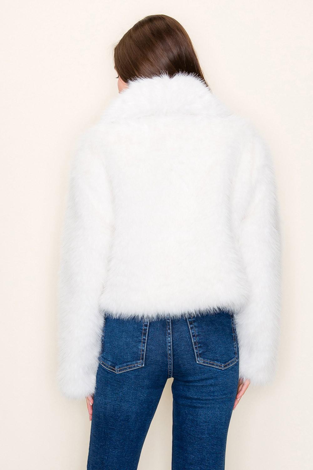 Ivory Long Sleeve Solid Fur Knit Jacket
