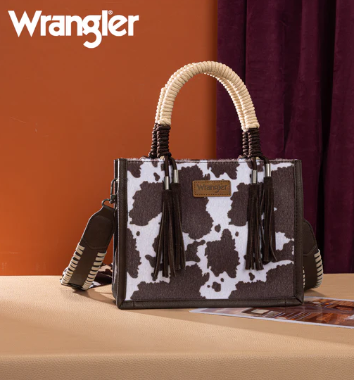 Wrangler Cow Print Tote/Crossbody - Coffee