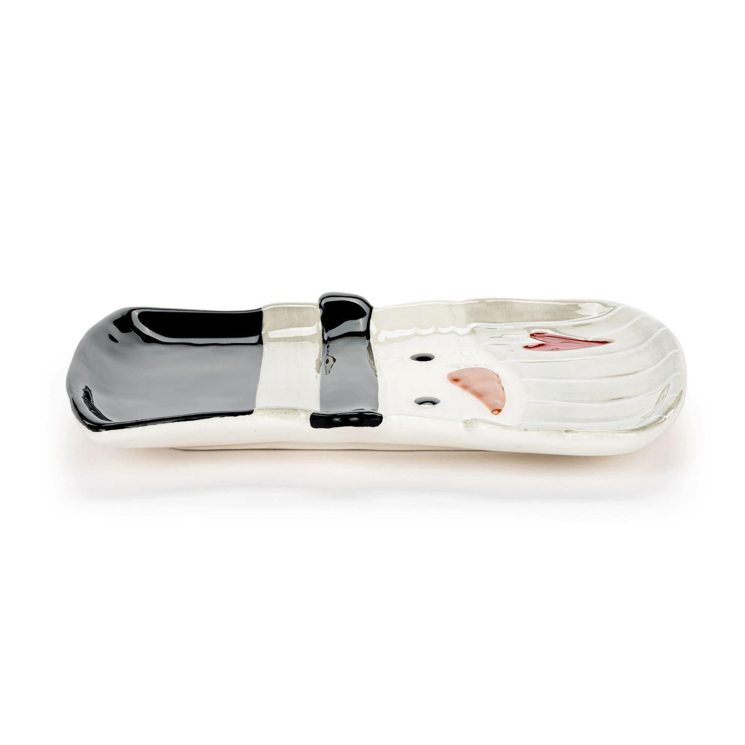 Snowman Red Heart Cream Ceramic Spoon Rest - 4.5x6in