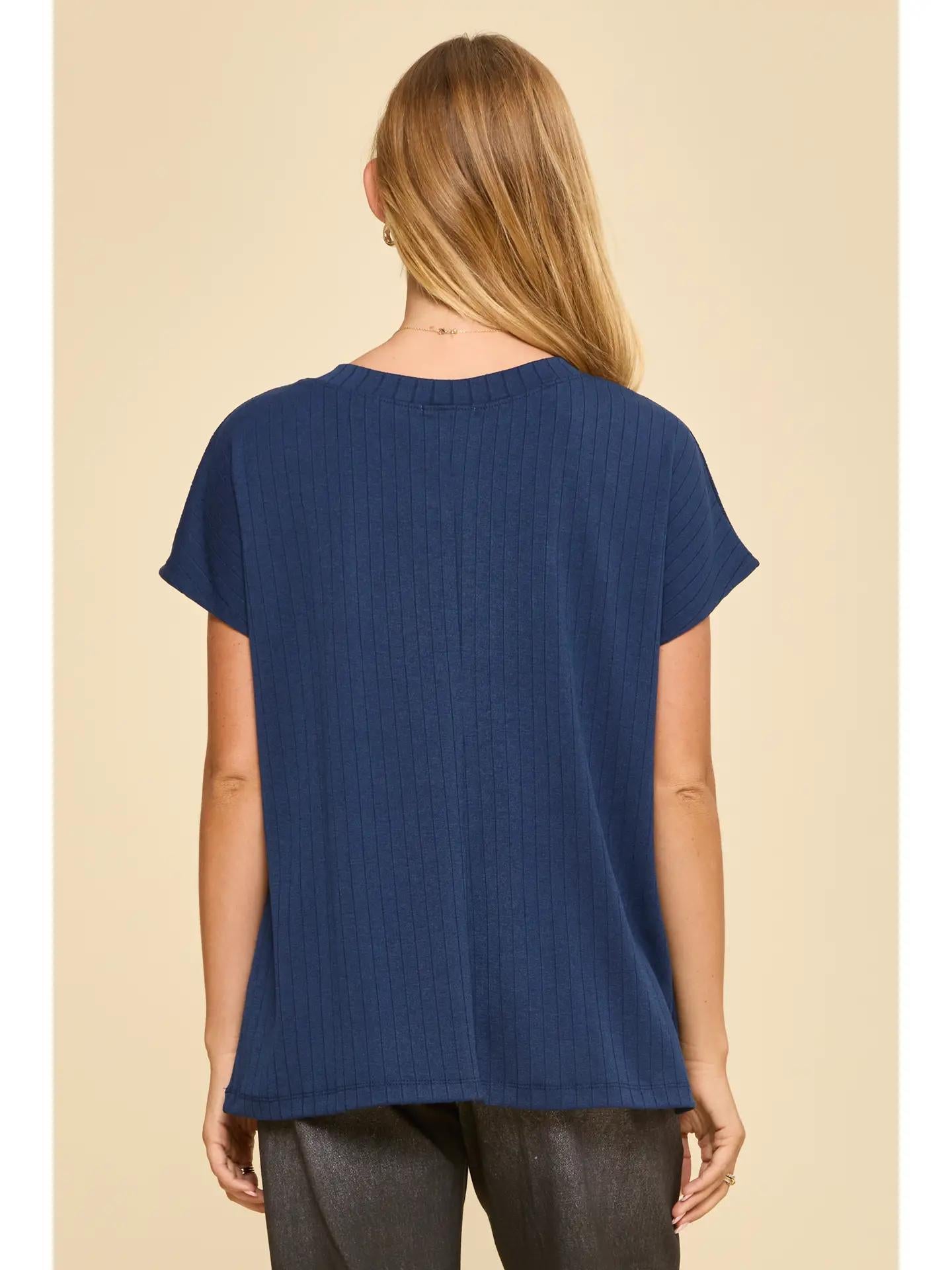 Navy Thick Ribbed Knit Top