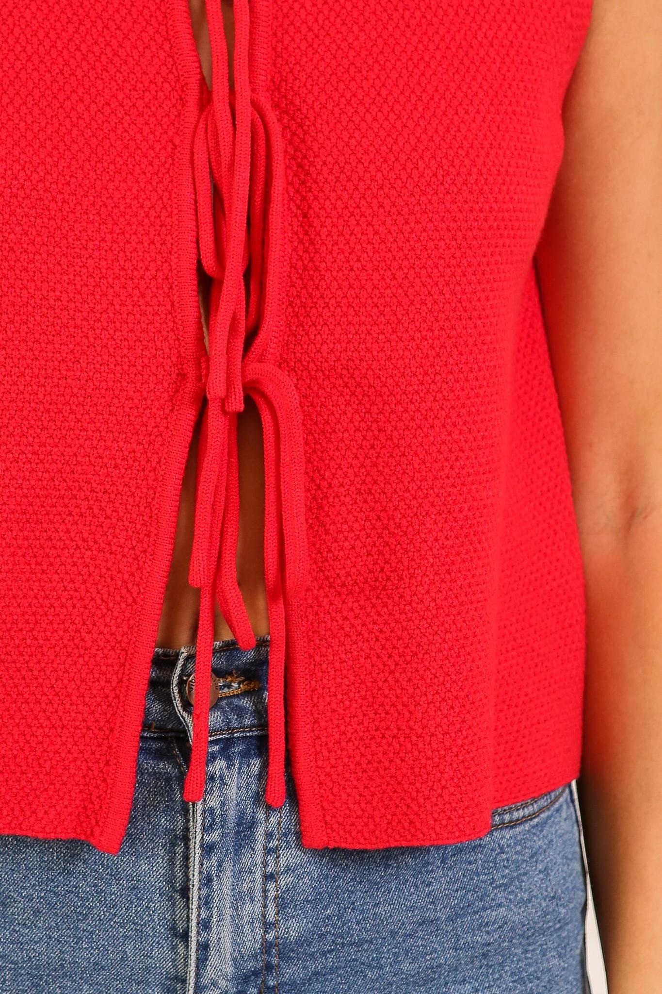 Festive Tie-front Sweater Vest - Red