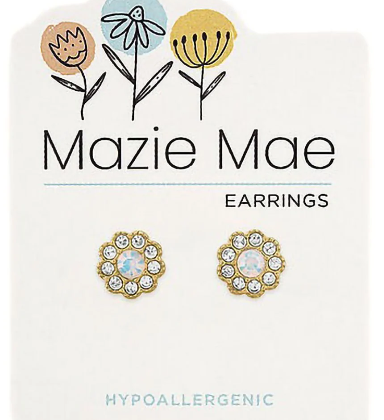 Gold White Opal CZ Flower Stud Mazie Mae Earring