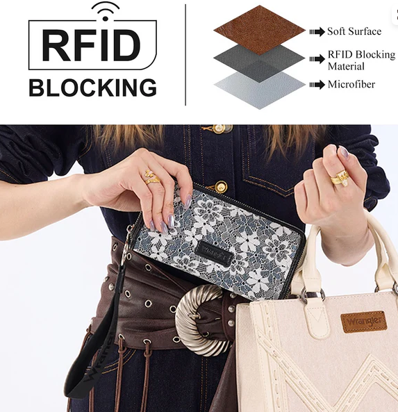 Wrangler Lace Floral RFID Blocking Zip Around Wallet
