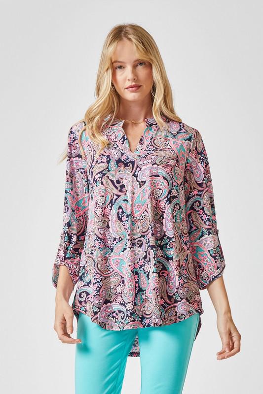 Pink Navy Paisley Top