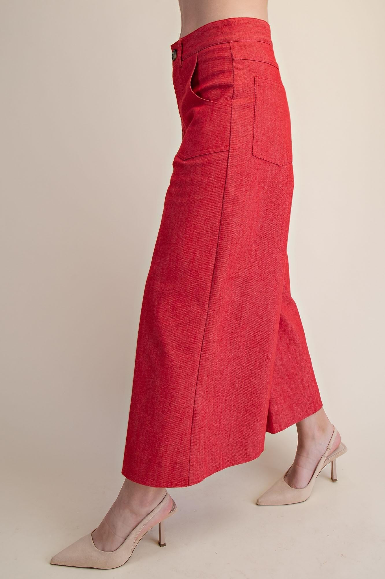 Red Crop High-Rise Wide-Leg Pants