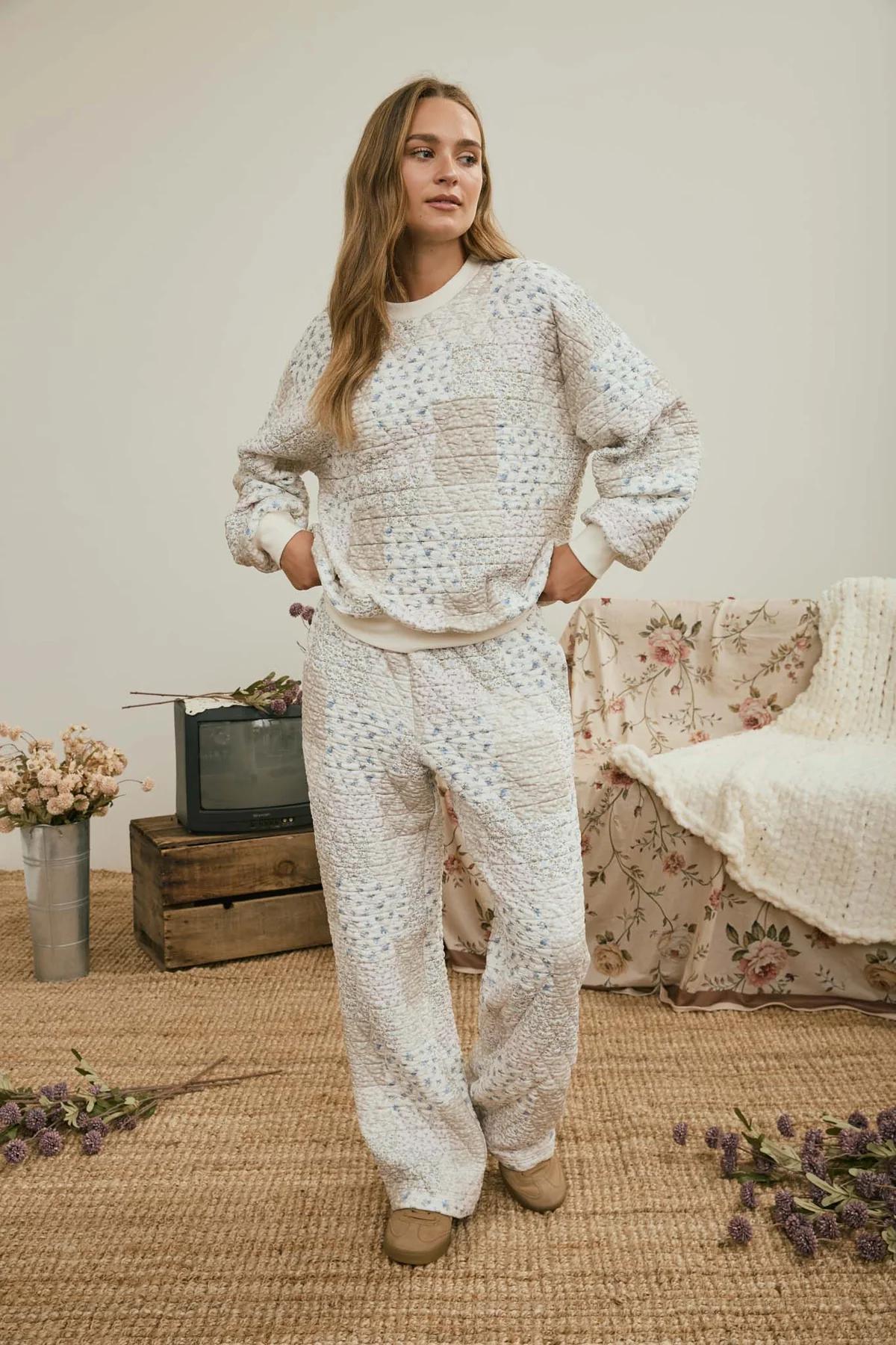 CREAM MULTI-FLORAL PATCHWORK KNIT SET