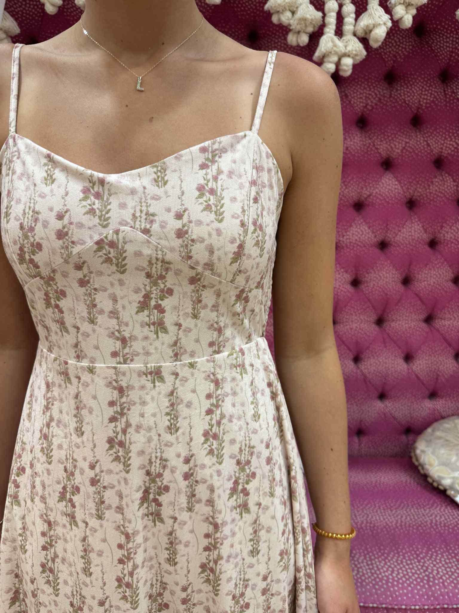 Dusky Floral Corduroy Midi Dress
