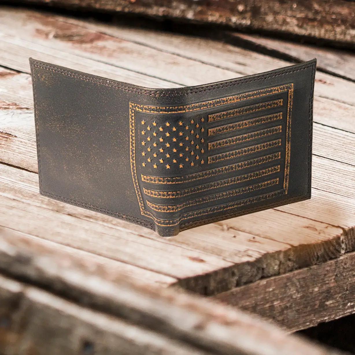 American Flag Burnished Leather Bifold Wallet