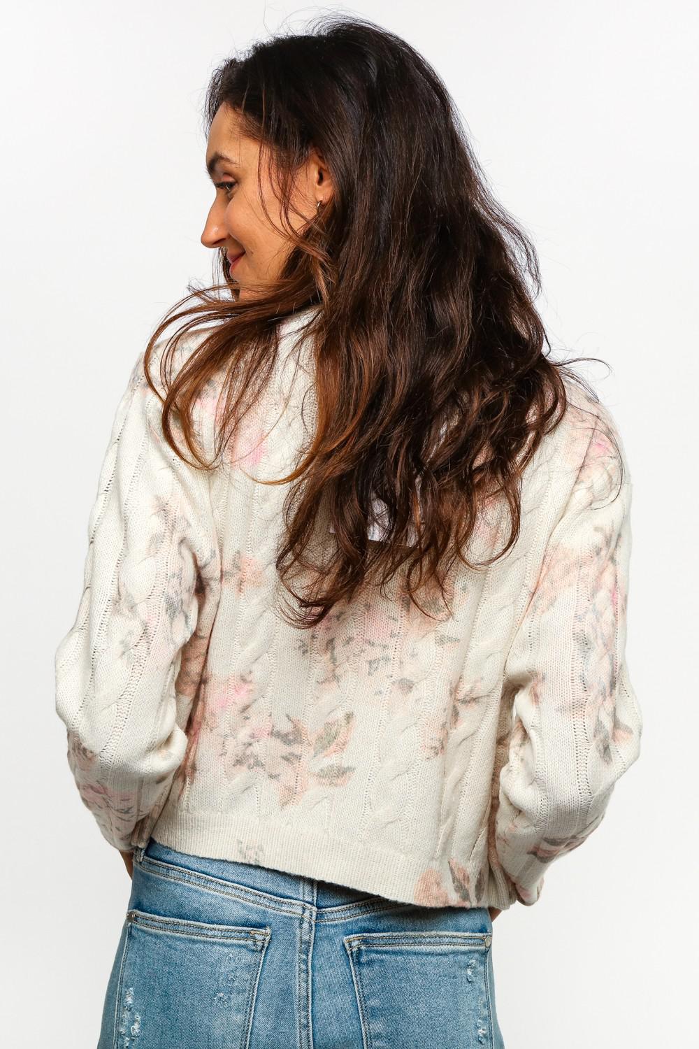 Button Down Floral Cable Sweater