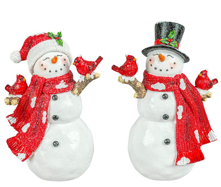 Cardinal Friend Frosted Snowman 7" Stander