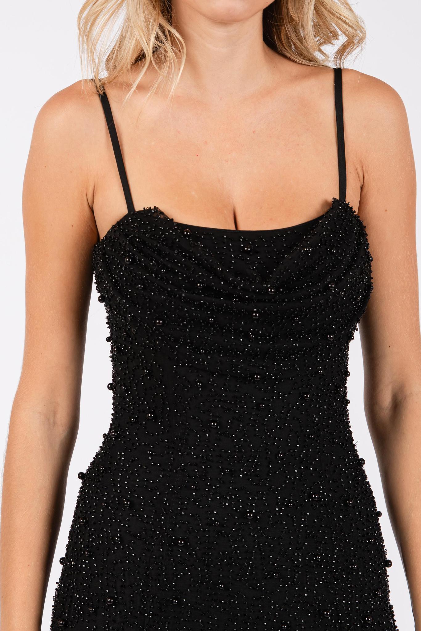 Embellished Bandeau Cowl Neck Maxi Dress in Black