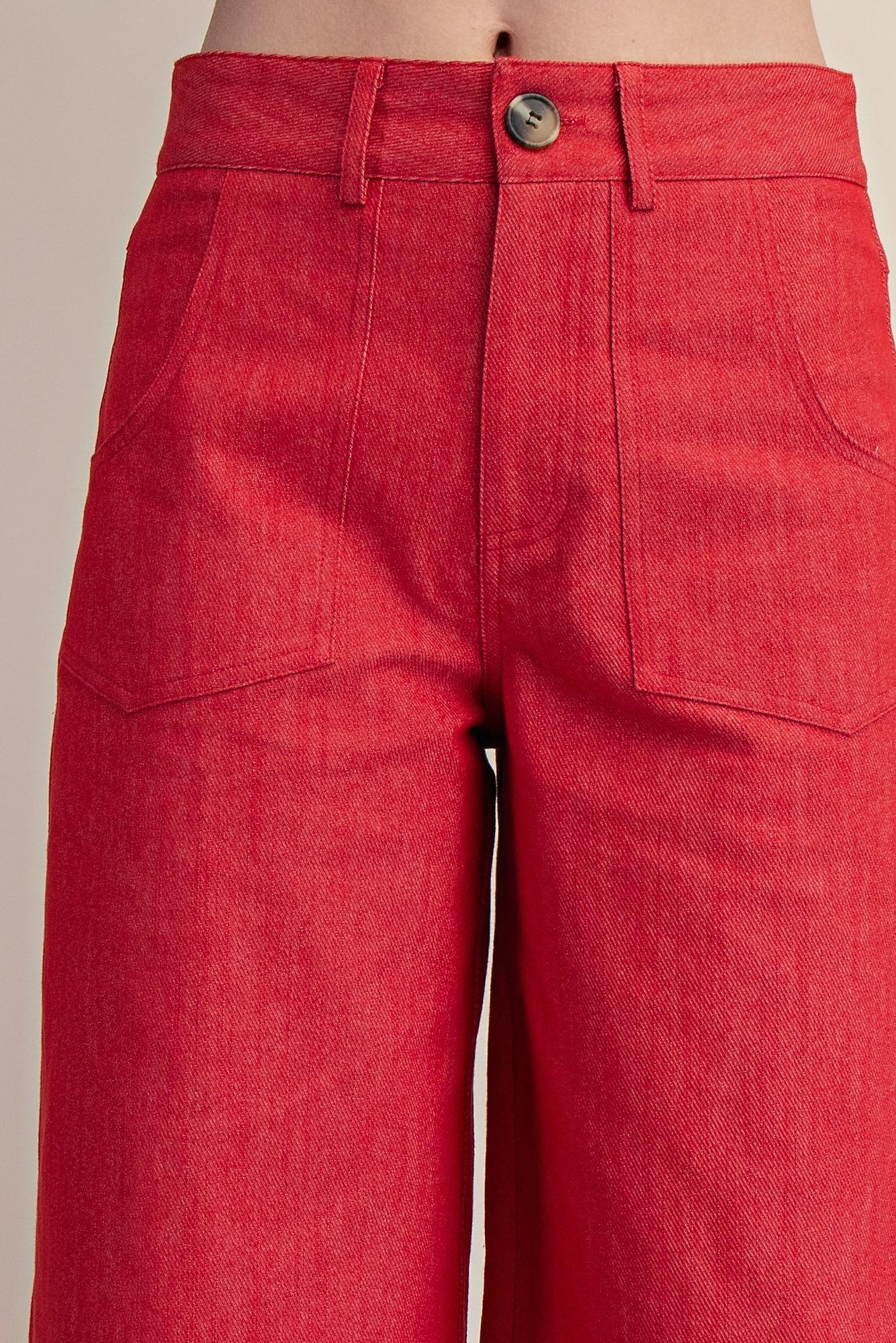 Red Crop High-Rise Wide-Leg Pants