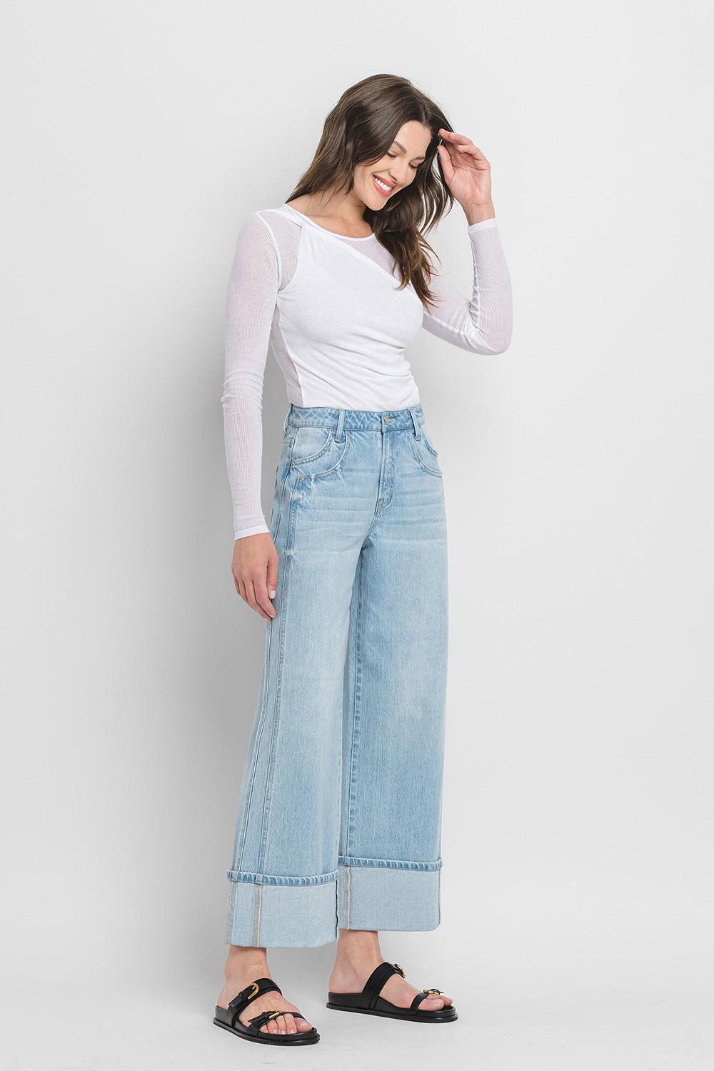 Super High Rise Cuffed Baggy Wide Jeans