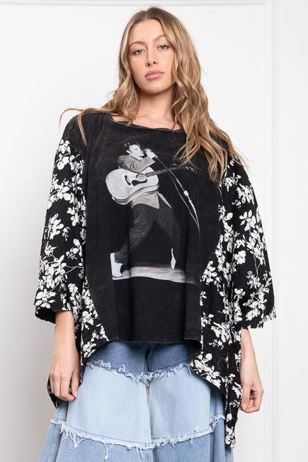 Elvis Print Kantha Poncho Top