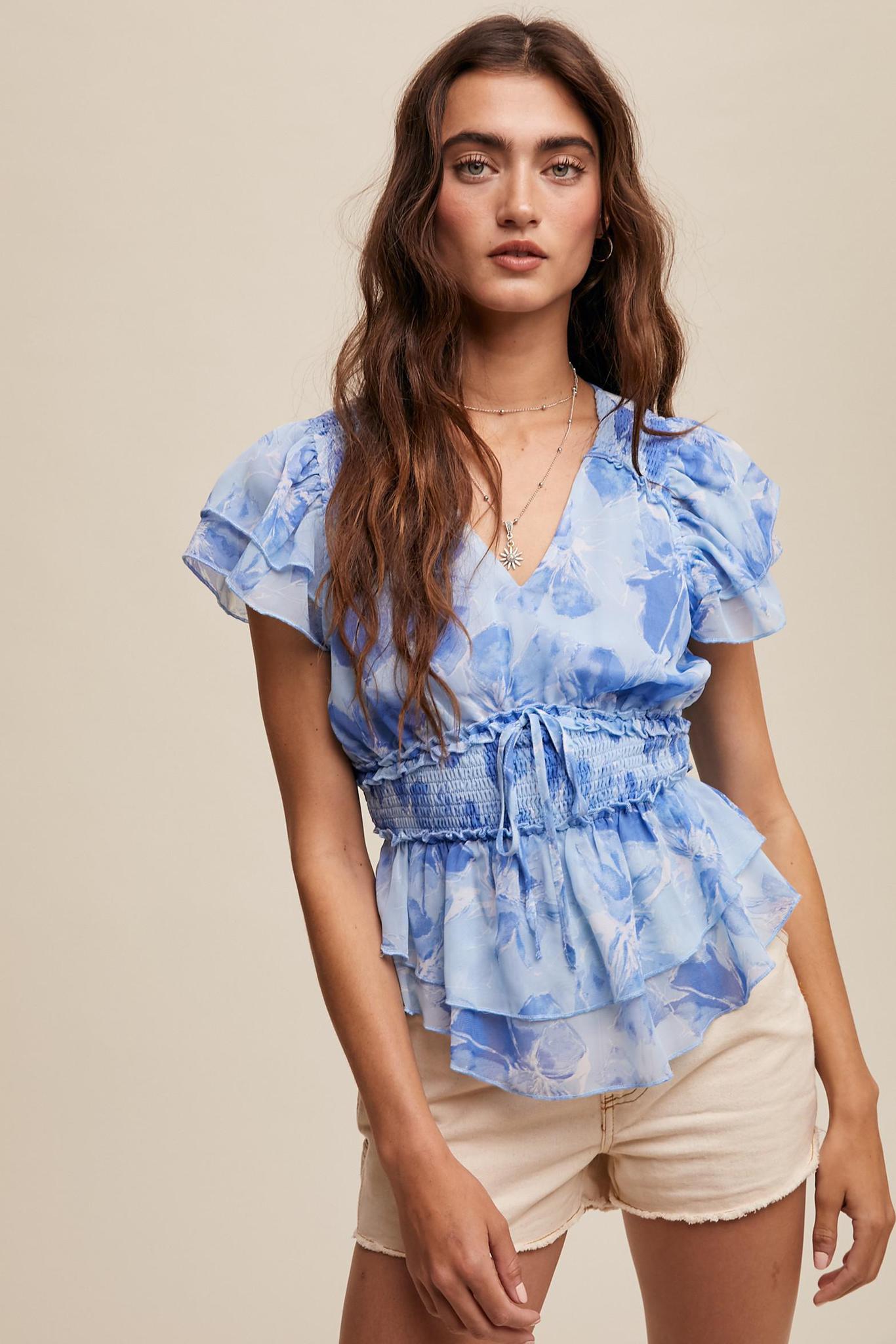 Floral Smocked Waist Ruffle Top