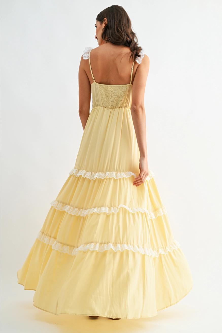 Sunshine Lace-Trimmed Maxi Tiered Dress
