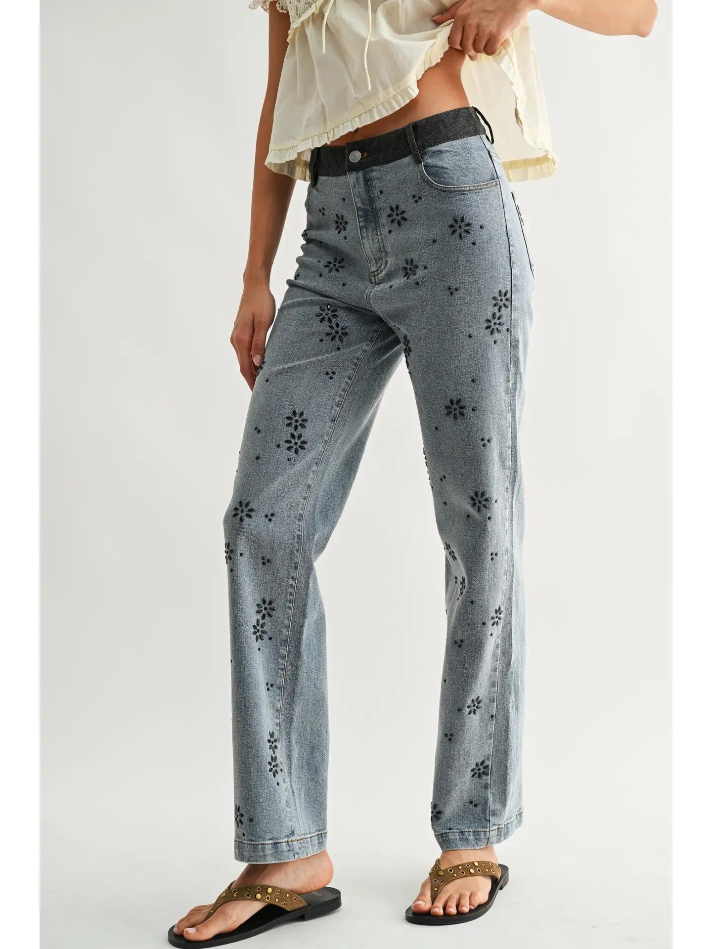 Straight-Leg Jeans with Hot Fix Embellished