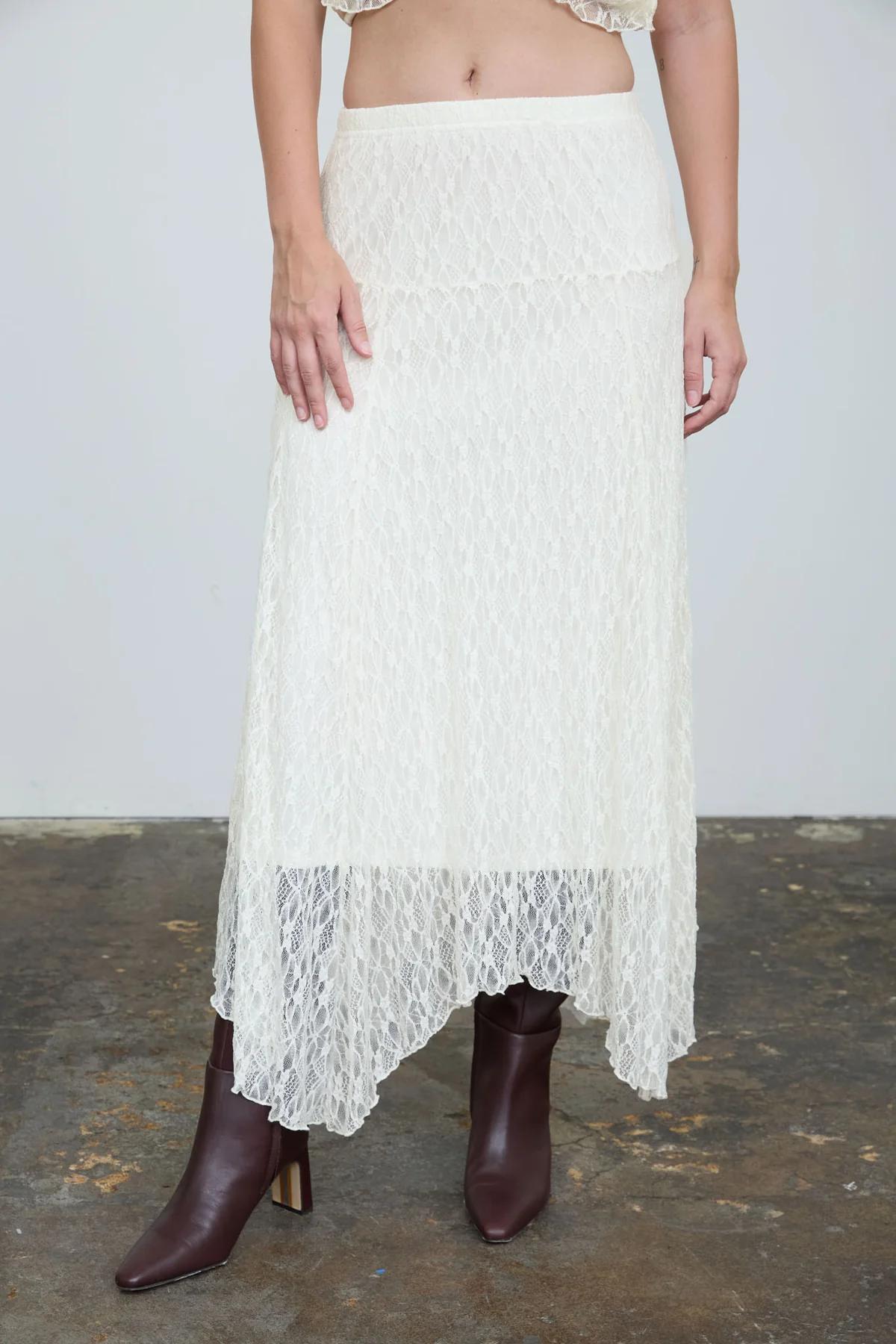 Cream Lace Boatneck Top and Midi Skirt SET