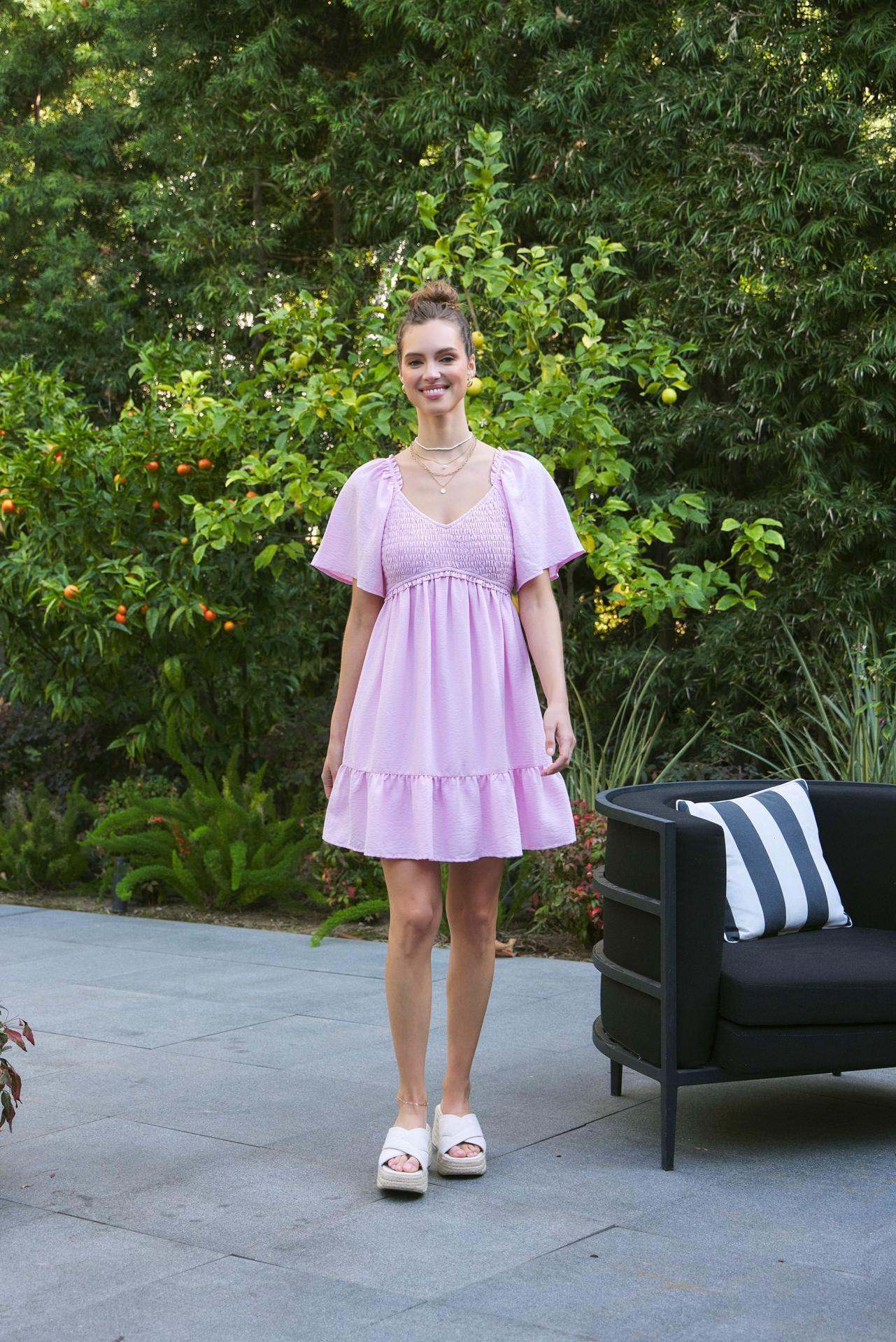 Bubblegum Pink Lovely Flare Smocked Mini Dress