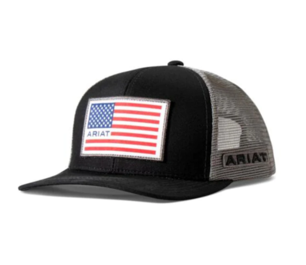 ARIAT MENS AMERICAN FLAG PATCH BASEBALL CAP - BLACK