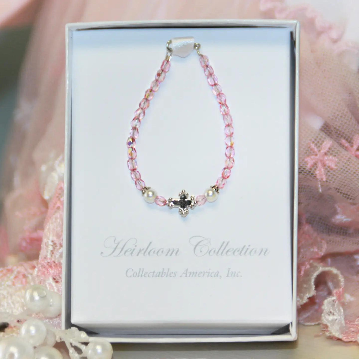 Infant Sweet Cross Pink Crystal Bracelet