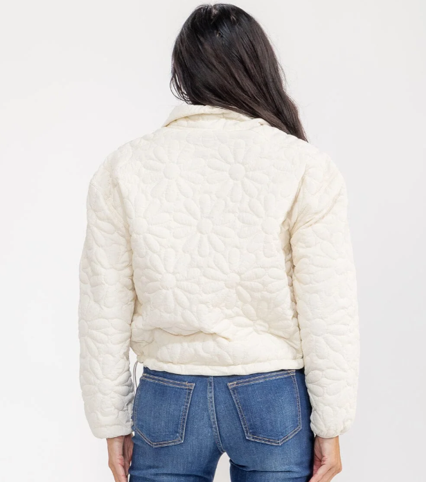 WHITE FLORAL PADDED PUFFER JACKET