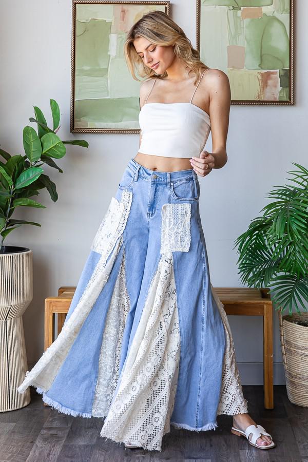 Lace Ruffle Wide Leg Jeans