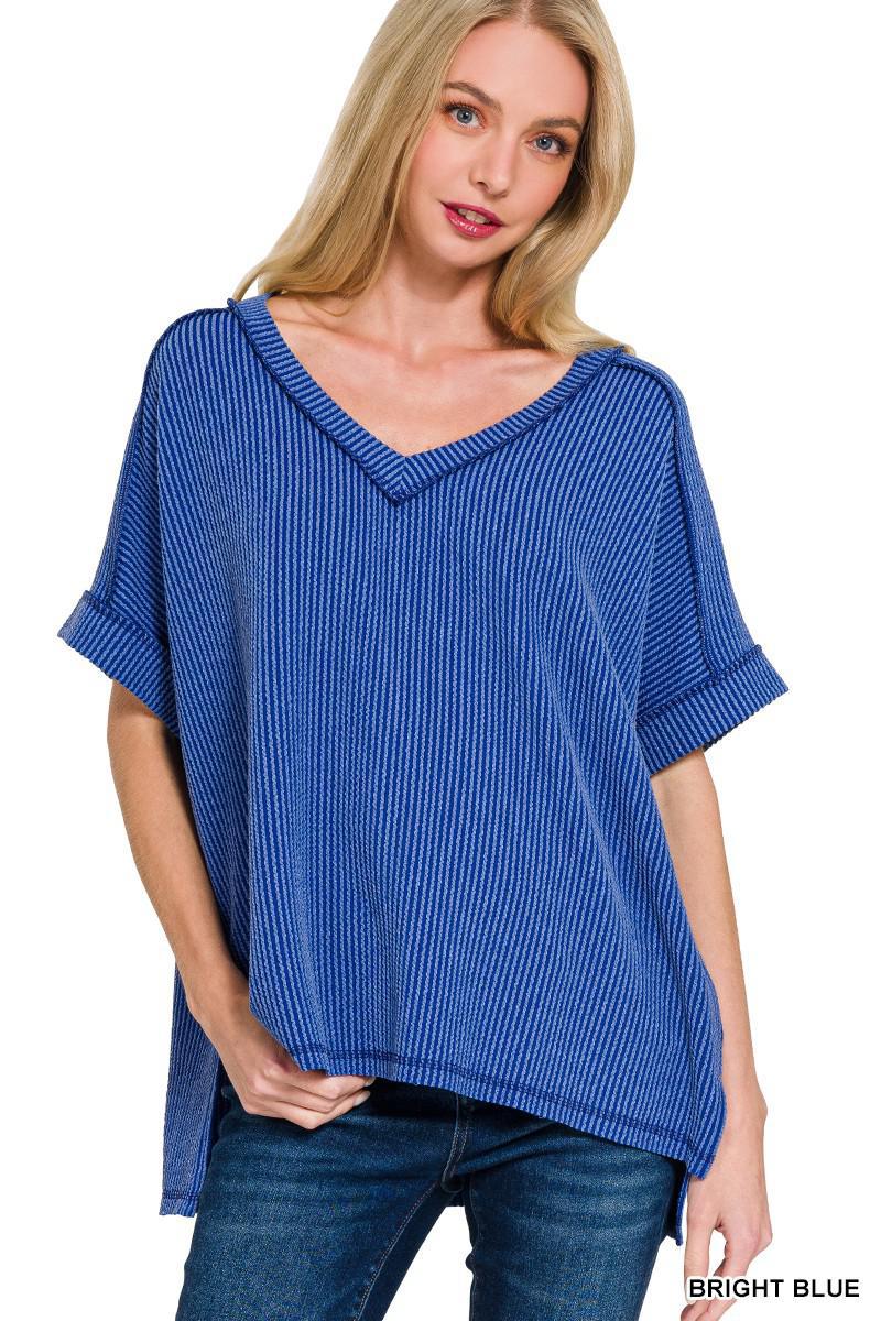 Corded Ribbed V-Neck Top