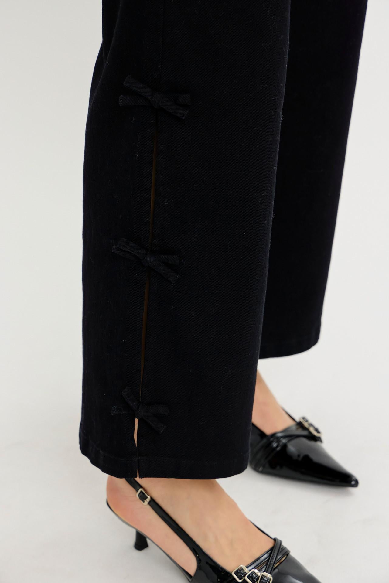 Garment Washed Side Bow Detail Western Pants